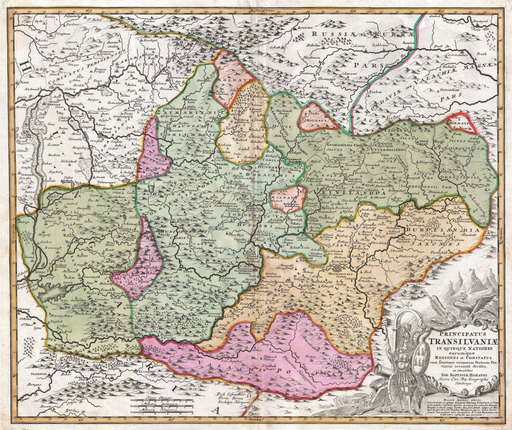 Transilvania în 1716 - Harta Homann (sursa Wikipedia Commons)